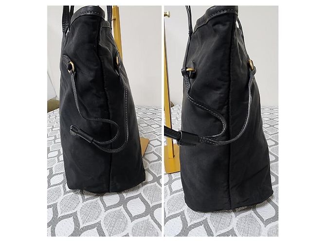 Borsa tote in tessuto nero con dettagli Saffiano di Prada - vista 5
