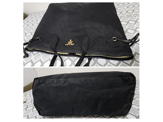 Borsa tote in tessuto nero con dettagli Saffiano di Prada - vista 6