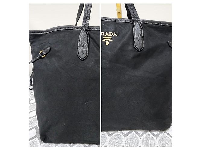 Borsa tote in tessuto nero con dettagli Saffiano di Prada - vista 8