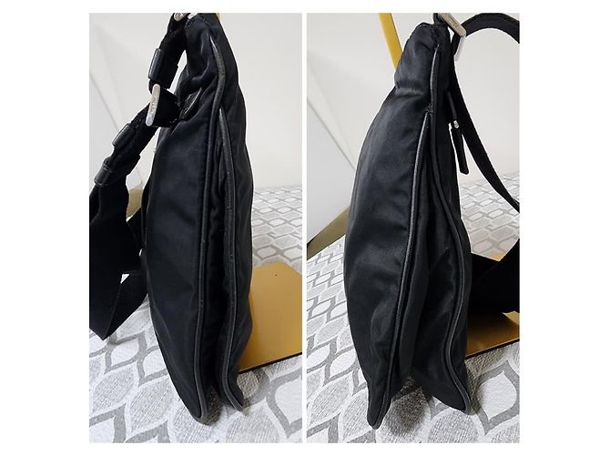 Borsa a tracolla media Tessuto con tasca frontale Prada nera Nero - vista 12