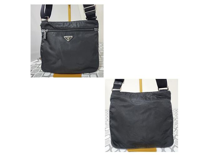 Borsa a tracolla media Tessuto con tasca frontale Prada nera Nero - vista 5