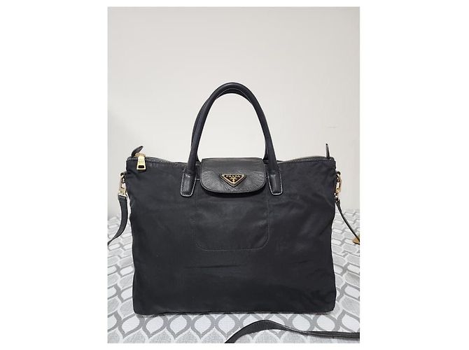 Borsa tote in nylon Tessuto e pelle Saffiano nera PRADA Nero - vista 11