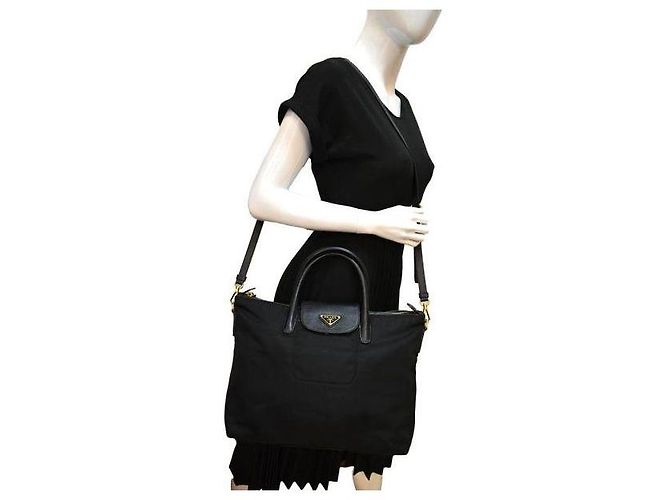 Borsa tote in nylon Tessuto e pelle Saffiano nera PRADA Nero - vista 12