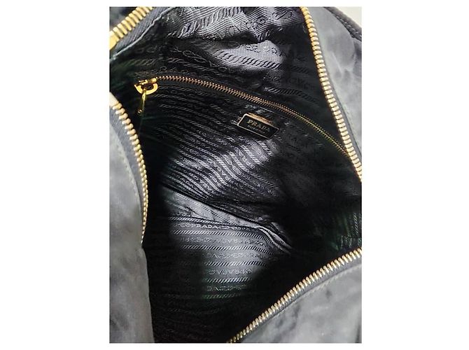 Borsa tote in nylon tessuto con logo grommet PRADA nero/oro D'oro - vista 12