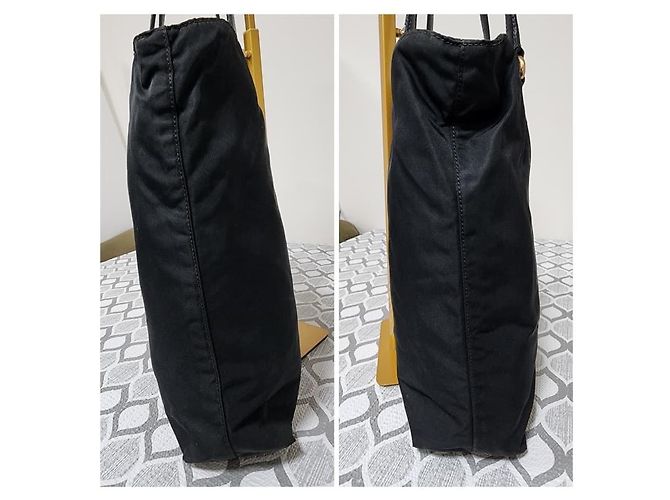 Borsa tote in nylon tessuto con logo grommet PRADA nero/oro D'oro - vista 7