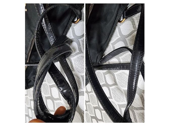 Borsa tote in nylon tessuto con logo grommet PRADA nero/oro D'oro - vista 9