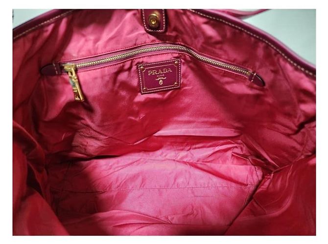 Borsa tote in nylon e pelle Saffiano rosa PRADA - vista 10