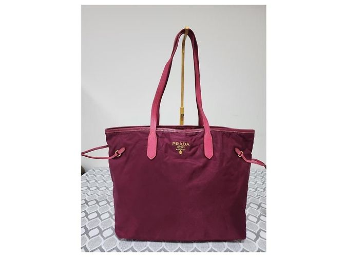 Borsa tote in nylon e pelle Saffiano rosa PRADA - vista 11