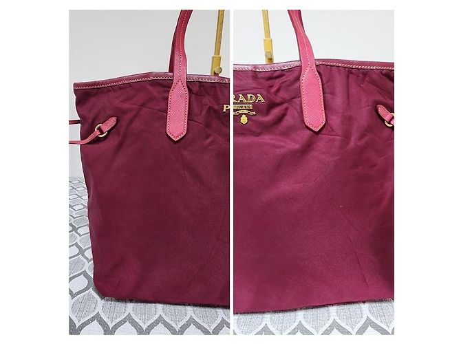 Borsa tote in nylon e pelle Saffiano rosa PRADA - vista 6