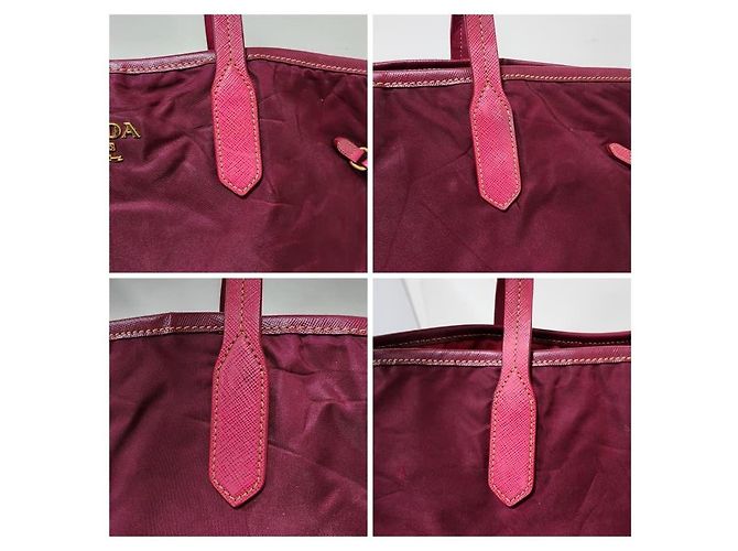 Borsa tote in nylon e pelle Saffiano rosa PRADA - vista 9