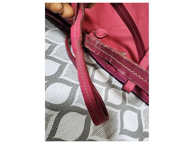 Bolsa tote de nylon e couro PRADA rosa - vista 10
