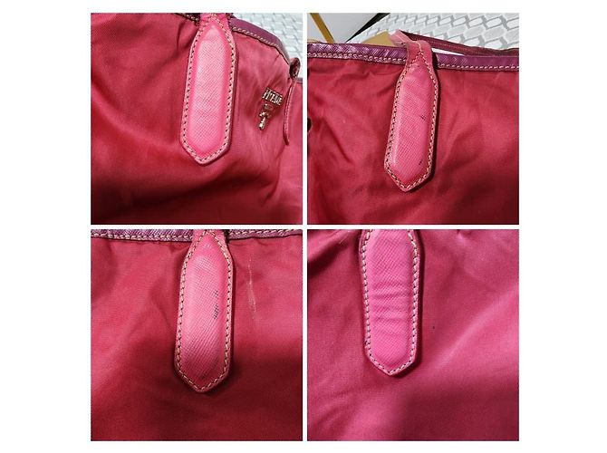 Bolsa tote de nylon e couro PRADA rosa - vista 12