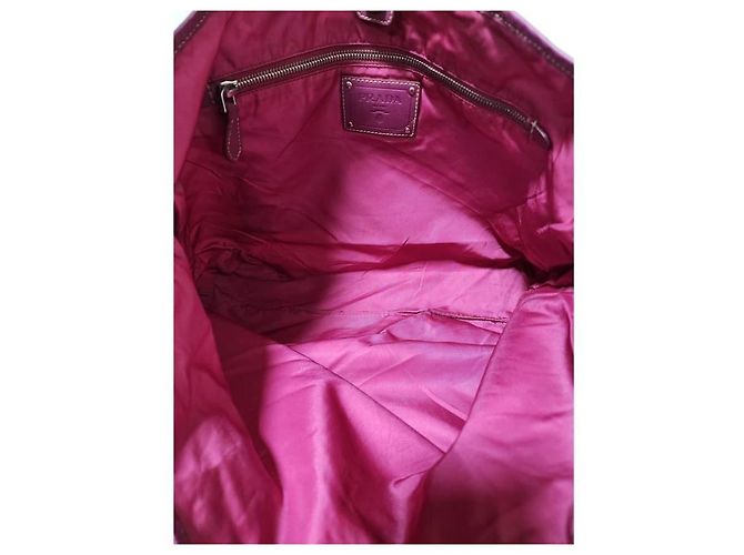 Bolsa tote de nylon e couro PRADA rosa - vista 13