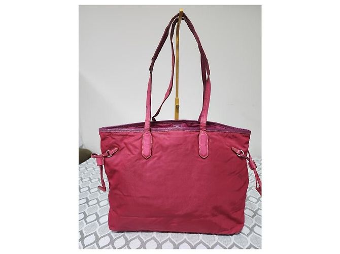 Bolsa tote de nylon e couro PRADA rosa - vista 2