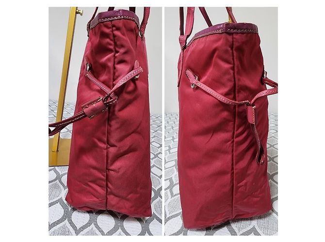Bolsa tote de nylon e couro PRADA rosa - vista 5