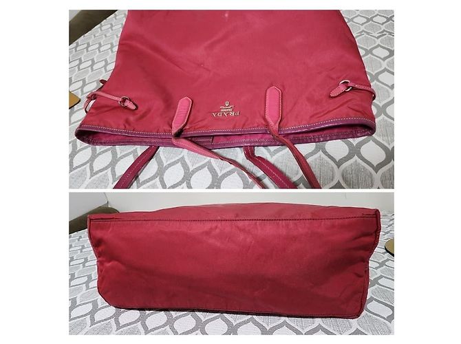 Bolsa tote de nylon e couro PRADA rosa - vista 6