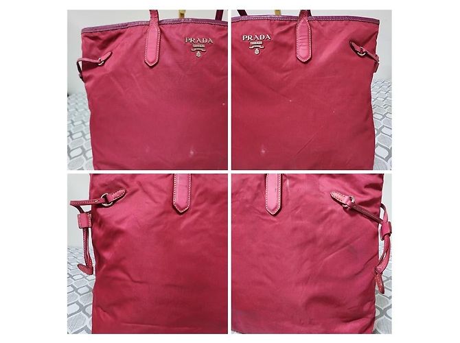 Bolsa tote de nylon e couro PRADA rosa - vista 8