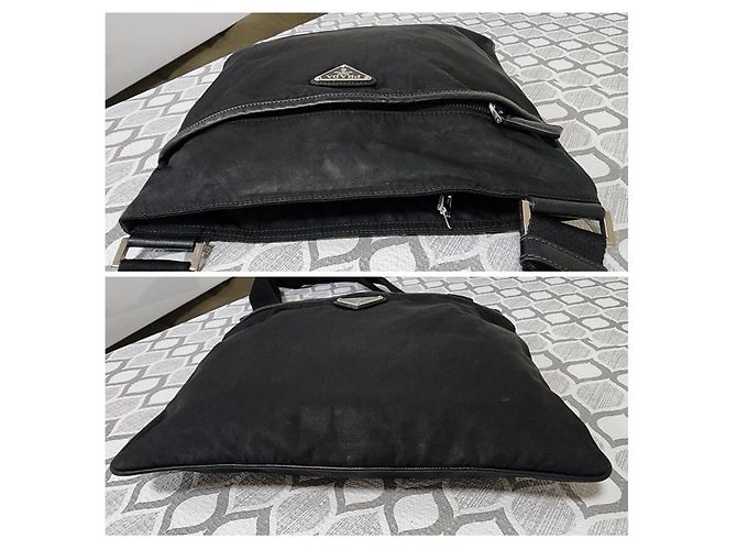PRADA Piccola Borsa a Tracolla in Nylon Tessuto e Pelle Saffiano Nera Nero - vista 5