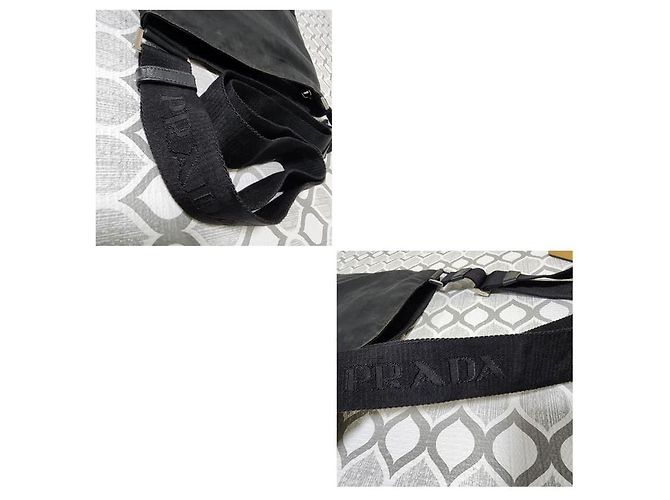PRADA Piccola Borsa a Tracolla in Nylon Tessuto e Pelle Saffiano Nera Nero - vista 7