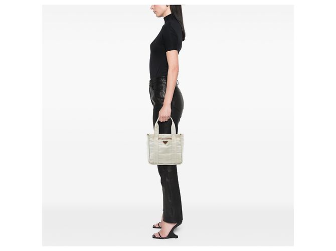 Prada Weiße Canvas Canapa Tote - Ansicht 6