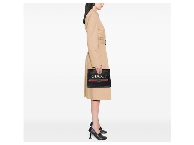 Clutch in pelle nera media con logo Gucci Nero - vista 7