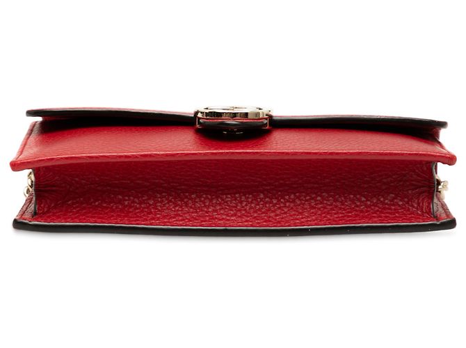 Cartera de cuero rojo Gucci con cadena y logo G entrelazado Roja - vista 3