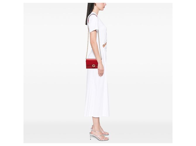 Cartera de cuero rojo Gucci con cadena y logo G entrelazado Roja - vista 7