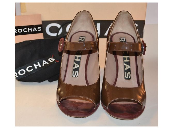 Décolleté Pointed Toe Bicolore Rochas Marrone Beige Vernice 38 IT - vista 2