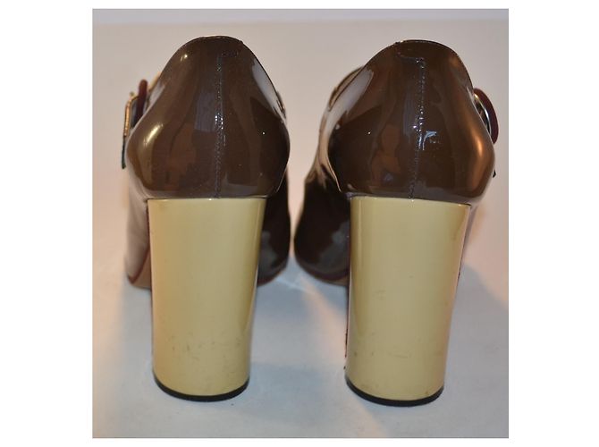 Décolleté Pointed Toe Bicolore Rochas Marrone Beige Vernice 38 IT - vista 3