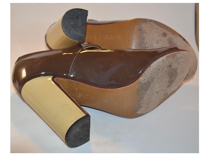 Décolleté Pointed Toe Bicolore Rochas Marrone Beige Vernice 38 IT - vista 4