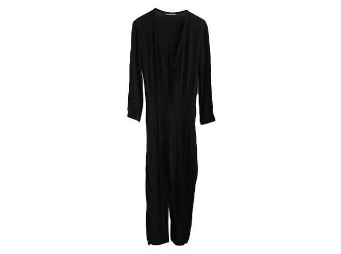 Autre Marque Macacão preto de viscose com decote em V e renda - vista 2