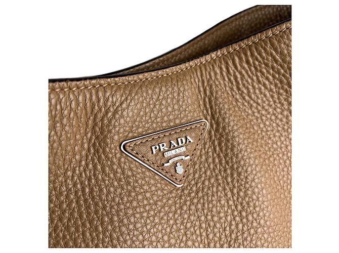 Prada Borsa a Spalla Hobo Daino in Pelle Beige - vista 9