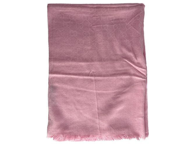 Gucci Foulard in Lana e Seta GG Rosa - vista 2
