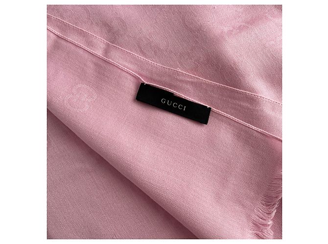 Gucci Foulard in Lana e Seta GG Rosa - vista 3