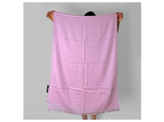 Gucci Foulard in Lana e Seta GG Rosa - vista 6