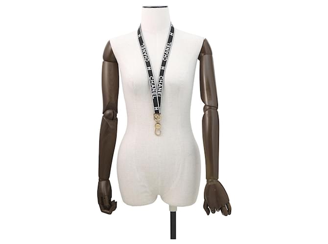 Sangle de cou en toile Coco Mark de Chanel Noir Blanc - vue 4
