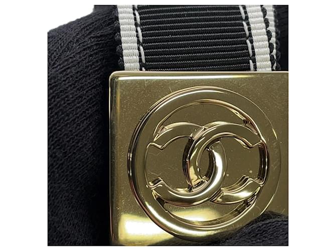 Sangle de cou en toile Coco Mark de Chanel Noir Blanc - vue 8