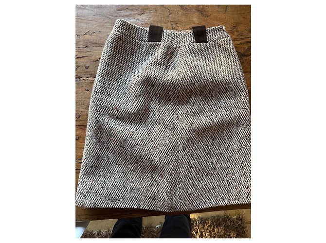 Falda Pierre Cardin Beige de Lana y Cuero - vista 2
