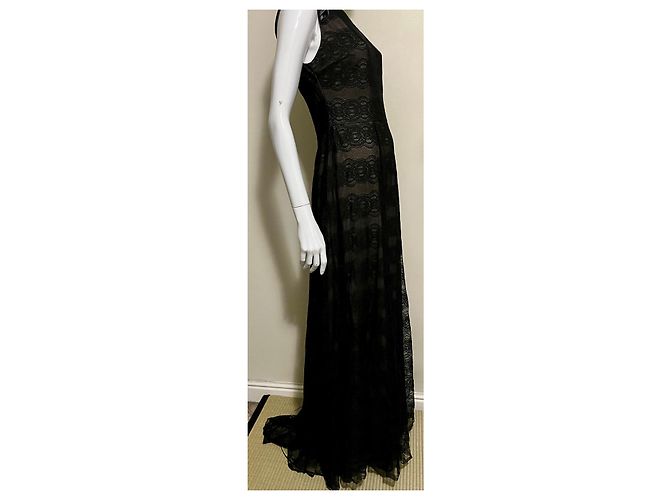 Vera Wang Schwarzes Spitzenkleid mit Schleppe - Ansicht 5