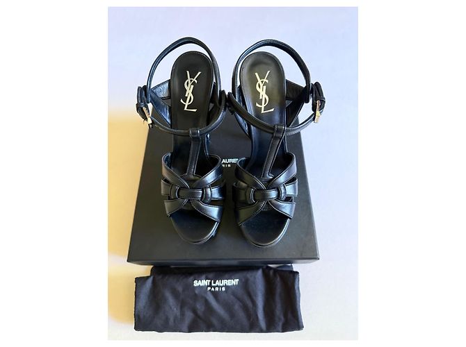 Sandali Saint Laurent Tribute 105 in pelle nera Nero - vista 3