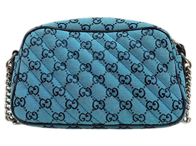 Borsa a spalla trapuntata Gucci GG Marmont con catena Blu Blu navy - vista 3