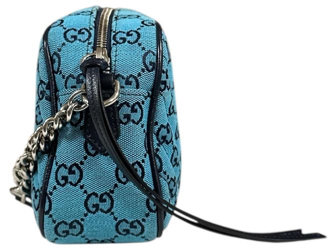 Borsa a spalla trapuntata Gucci GG Marmont con catena Blu Blu navy - vista 4
