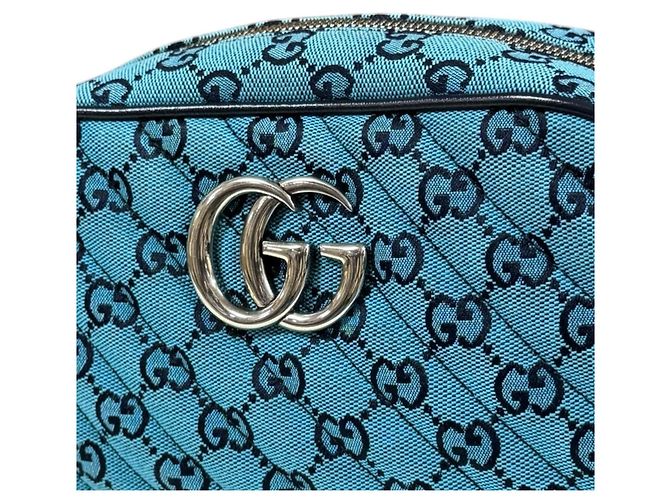 Borsa a spalla trapuntata Gucci GG Marmont con catena Blu Blu navy - vista 8
