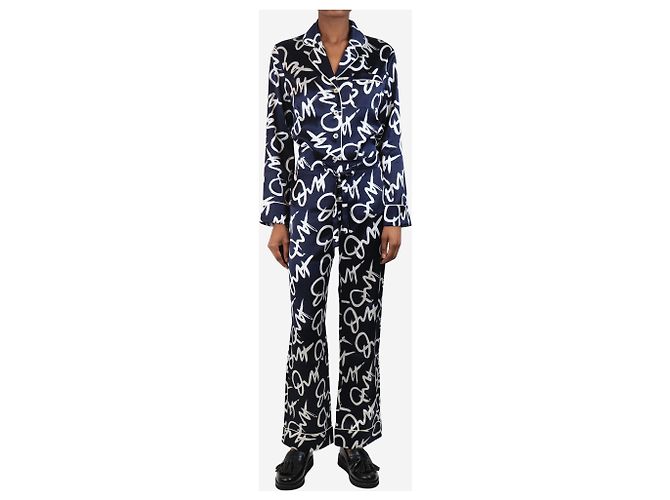 Autre Marque Navy and white silk pyjama set - size XS - view 3