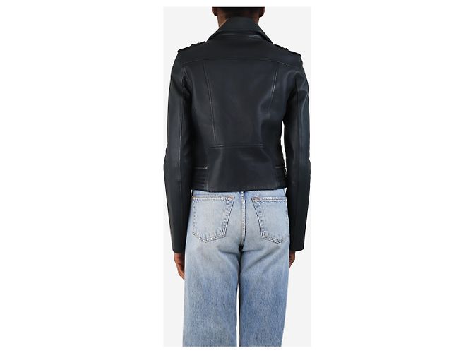 Maje Navy Leder Bikerjacke - Größe UK 10 Marineblau - Ansicht 2