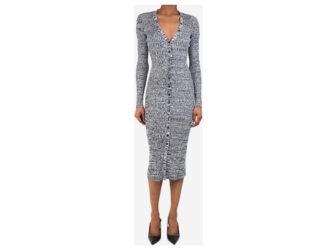 Baum und Pferdgarten Schwarz-weißer melange Rippstrick-Midi-Kleid - Größe XS - Ansicht 3