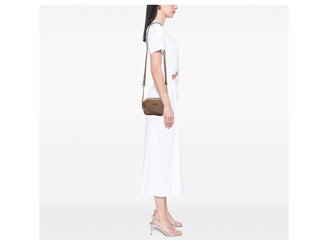 Gucci Mini GG Marmont in pelle matelassé marrone con tracolla Carne - vista 8