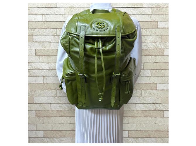 Sac à dos en cuir Double G de Gucci Vert - vue 2
