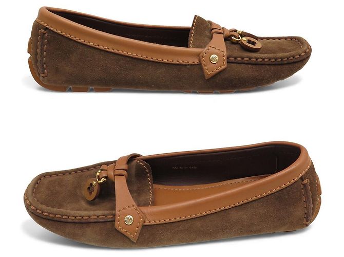 NUOVI MOCASSINI LOUIS VUITTON 35.5 IN CAMOSCIO MARRONE - vista 3