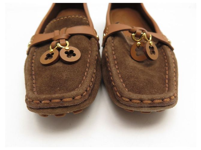 NUOVI MOCASSINI LOUIS VUITTON 35.5 IN CAMOSCIO MARRONE - vista 4